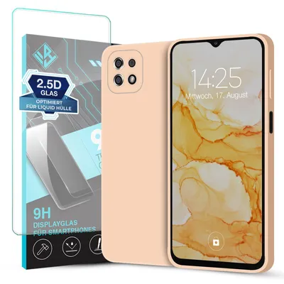 Produktbild von Hülle für Samsung Galaxy A22 5G mit 9H Displayglas Displayschutz Case Cover Bumper Smartphone Softgrip Schutzhülle Farbe: Rosa