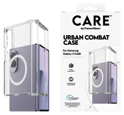 Imagen del producto de Funda transparente Urban Combat Case de PanzerGlass CARE™ para Samsung Galaxy Z Fold8, con carga inalámbrica Qi (blanca)
