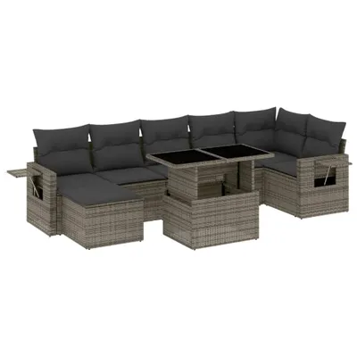 Produktbild von vidaXL 8-tlg. Garten-Sofagarnitur mit Kissen Grau Poly Rattan