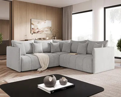 Produktbild von GrainGold Ecksofa L-Form Ardi L - Ecksofa mit Schlaffunktion, Bettkasten - Moderne Ecksofa, Wohnzimmer Sofa - Eckcouch  Grau ( Monolith 84)