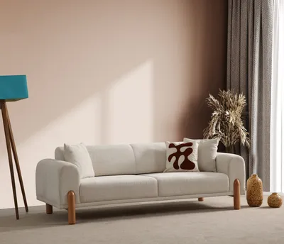 Produktbild von Hanah Home, Lyke 3 Seater - Cream, 3-Sitzer-Schlafsofa, BUCHENHOLZ / SPANPLATTEN, Creme, 228 x 88 x 75 cm