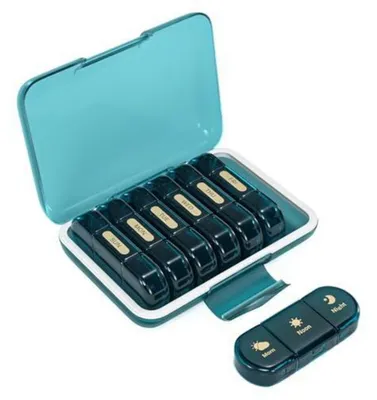 Produktbild von Tablettenbox 7 Tage 3 Fächer Morgens Mittags Abends Blau Feuchtigkeitsbeständig