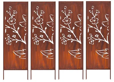Produktbild von Sichtschutz Metall 4x - 160 x 50 cm - Edelrost - Rostoptik Sichtschutz für Garten - Sichtschutzelement - Sichtschutzwand - Gartendekoration Zaun Rost