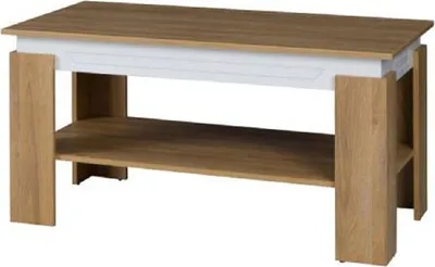 Produktbild von Couchtisch Bambey 16, Farbe: Eiche / Weiß - 115 x 65 x 58 cm (B x T x H)