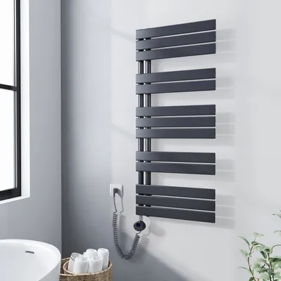 Produktbild von Heilmetz Heizkörper Elektrisch mit Thermostat, Badheizkörper Anthrazit 120x50cm Handtuchtrockner mit 600W Heizstab für Bad Handtuchwärmer und Heizung Ohne heizstab