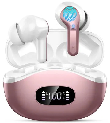 Imagen del producto de Auriculares inalámbricos Bluetooth, auriculares estéreo HiFi intraaurales, color rosa dorado