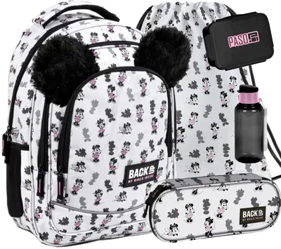 Produktbild von 5-teile Minnie Mouse Schulrucksack set mit Plüsch-Ohren rucksack minnie maus schulranzen für Mädchen 3Fächer