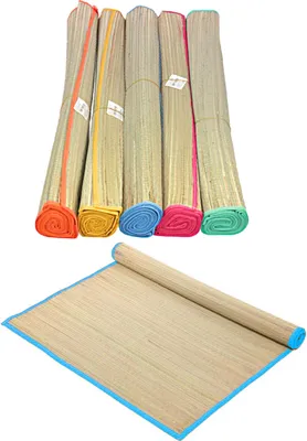 Produktbild von HAC24 Bast-Strandmatte, 175 x 60 cm, mit farbiger Stoffeinfassung (Farbauswahl zufällig), für Strand, Baggersee & Camping, 230g