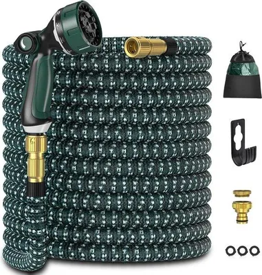 Produktbild von Famanu Gartenschlauch flexibel - dehnbarer Wasserschlauch - 10 Sprühdüsen - 3750D langlebig - 4-lagiger Latexkern - 15 m