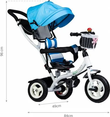 Produktbild von ECOTOYS Dreirad mit Dach und Führungsstange blau