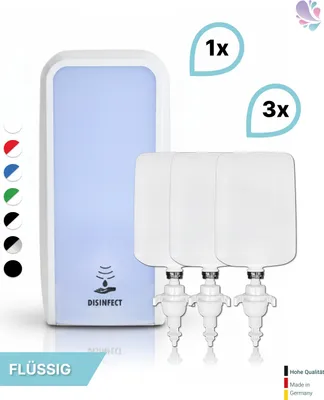 Produktbild von SET: Desinfektionsspender SENSOR, berührungslos Blanc Cosmos + 3x 1-L Haut- und Händedesinfektion - PRODUKTSET : Farbe - Weiß Farbe: Weiß