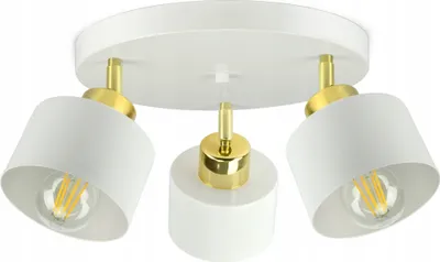 A white and gold ceiling light with three adjustable lamps.