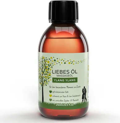 Produktbild von MakeLove Massageöl Liebesöl Ylang Ylang für Erotische Massage | Partnermassage | Tantra - 250ml pflegendes Öl mit sinnlichem Ylang Ylang Cananga Duft für die besonderen Momente zu Zweit