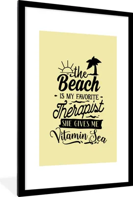 Produktbild von MuchoWow® Gerahmtes Poster Strand - Zitate - Palme 60x90 cm - Poster mit Schwarzem Bilderrahmen Wandposter Rahmen Foto Bilder - Dekoration - Wandposter Wohnzimmer - Hochwertig