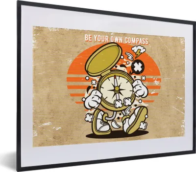 Produktbild von MuchoWow® MuchoWow® Gerahmtes Poster Kompass - Vintage - Zitat 40x30 cm - Poster mit zchwarzem Bilderrahmen - Bilderrahmen - Poster im Rahmen