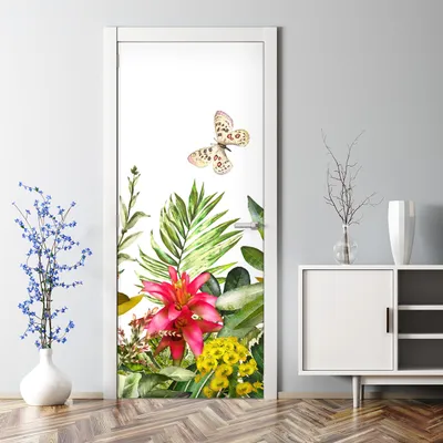 Produktbild von Dekorative Türaufkleber selbstklebend Klebefolie Türtapete Tropische Pflanzen 85 x 200 cm