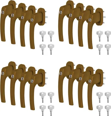 Produktbild von 16 x Alu Fenstergriff in Gold F4 abschließbar - Stiftlänge 45mm