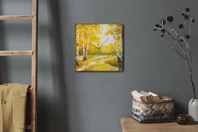 Produktbild von Coloray Hodiny Unikátní 30x30 cm  Tiché hodiny Pro obývací pokoj a kuchyň Nástěnné hodiny Plátno Bílé ručičky hodin - Malování lesního stromu