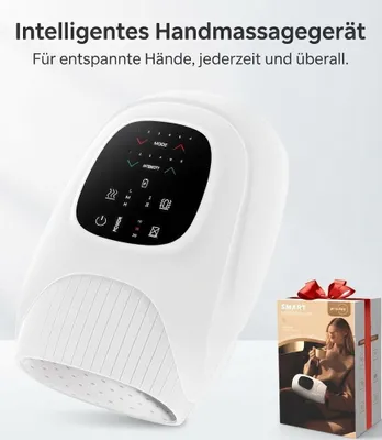 Produktbild von Elektrisches Handmassagegerät mit Wärme & Luftkompression – 360° Akku Massager mit LED-Touchpanel für Hände, Finger & Handgelenk