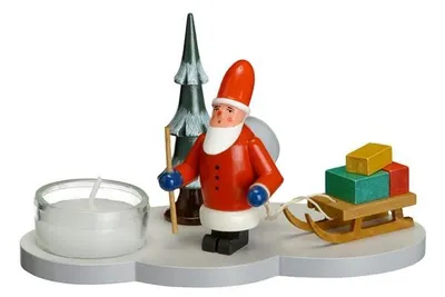 Immagine prodotto di Portacandele a forma di Babbo Natale con slitta e albero, altezza circa 8 cm, nuovo