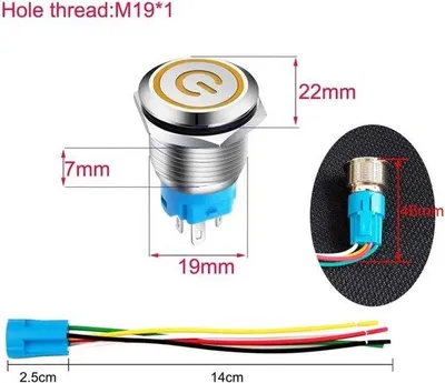 Obrázek produktu pro Vodotěsný 19mm spínač 12 V–24 V, 5 A, LED zap/vyp