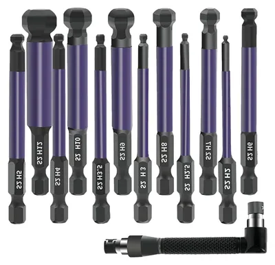 Produktbild von Schraubbit-Set, Sechskant - Innensechskant-Schlüssel-Bits - Möbelmontage - Magnetische Kugelenden - 12 Stück - Schwarz