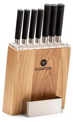 Produktbild von Klarstein Messerblock mit Messer, 7-Teiliges Messer-Set mit Block, 7 Küchenmesser & Holz-Messerblock, Scharfes Stahl-Messerset, Kratzfest, Japanisch Inspiriertes Messerset mit Block für Profiköche
