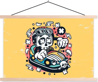Produktbild von MuchoWow® Textilposter Oldtimer - Skelett - Auto 60x40 cm mit holzfarbenen Rahmen - Bilder