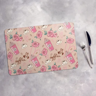 Produktbild von Tischset 4x45x30 cm + 10fi cm Platzset Tischmatte Platzmatte Untersetzer - Kaffee und Blumen