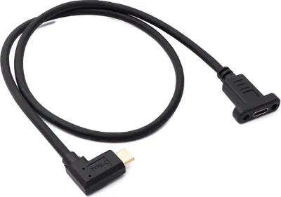 Produktbild von SYSTEM-S USB 3.1 Kabel 60 cm Typ C Stecker zu Buchse Schraube Winkel in Schwarz