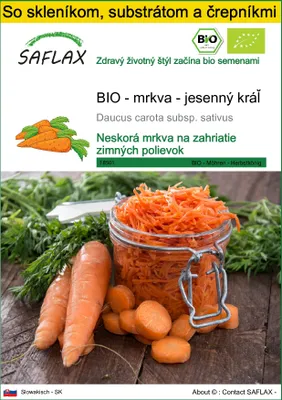 Obrázok produktu pre SAFLAX Kultivačný set - BIO - mrkva - jesenný kráľ - Daucus carota subsp. sativus - 1000 Semená - S mini skleníkom, pestovateľským substrátom a 2 črepníkmi