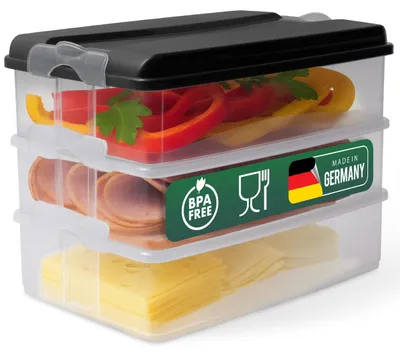 Immagine prodotto di Contenitore per alimenti - Set di 3 contenitori impilabili con coperchio - Senza BPA - Per frigorifero e congelatore - Plastica