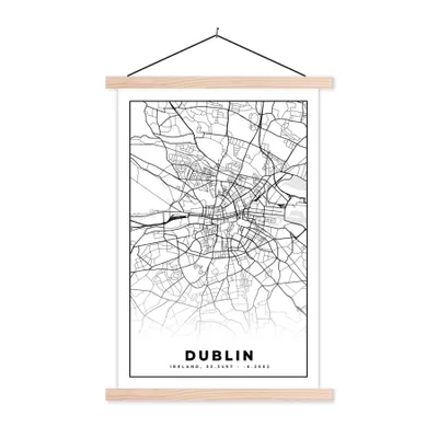 Produktbild von MuchoWow® Textilposter Dublin - Stadtplan - Schwarz und Weiß - Karte 40x60 cm mit holzfarbenen Rahmen - Poster