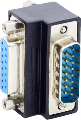 Produktbild von DB15 Adapter DSUB 15 Pin Stecker zu Buchse 90° Winkel Schraube Kabel in Schwarz