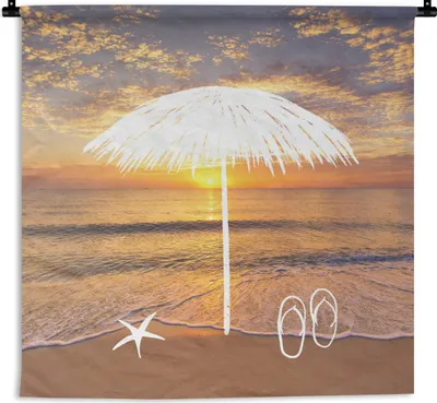 Produktbild von MuchoWow® Wandteppich Wandbehang Sommer - Sonne - Sonnenschirm 150x150 cm Tapisserie Dekoration Wandtuch - Wohnaccessoires - Modernes