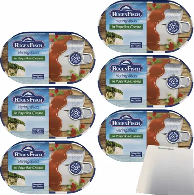 Produktbild von Rügenfisch Heringsfilet in Paprika Creme 6er Pack (6x200g Dose) + usy Block