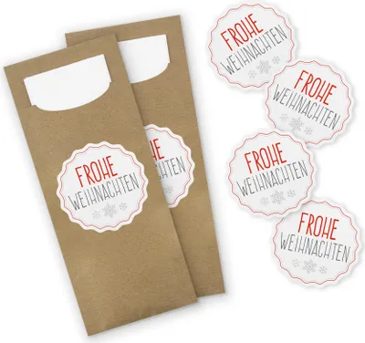 Produktbild von itenga 24x Bestecktasche braun + Aufkleber Frohe Weihnachten