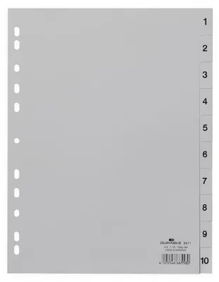 Image de Intercalaires A4 1-10 PP gris Paquet de 25