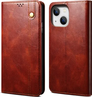 Produktbild von iPhone 15 Hülle, Leder Flip Brieftasche Schutzhülle für iPhone 15 Rot
