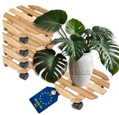 Produktbild von ITA Pflanzenroller Rund Ø 30 cm 5er Set Rolluntersetzer aus Buchenholz - Traglast 120 kg - Untersetzer aus Massivholz für Pflanztöpfe, Möbel - Indoor & Outdoor - EU