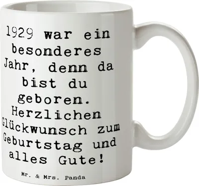 Produktbild von Mr. & Mrs. Panda Kaffeebecher Spruch 1929 Geburtstag - Weiß - Geschenk, Geburtsjahr, Geburtstagsgeschenk, Happy Birthday, Teebecher, 90., Teetasse, Becher, schöne tasse