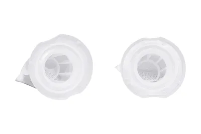 Two white vacuum cleaner filters are shown against a white background.