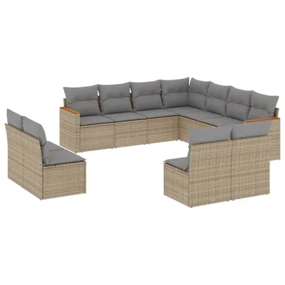 Produktbild von 11-tlg. Garten-Sofagarnitur mit Kissen Beige Poly Rattan