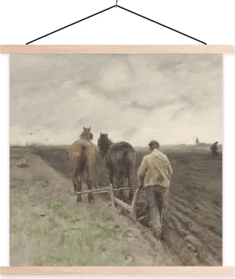Produktbild von MuchoWow® Textilposter Pflügender Bauer - Gemälde von Anton Mauve 60x60 cm mit holzfarbenen Rahmen - Wanddekoration