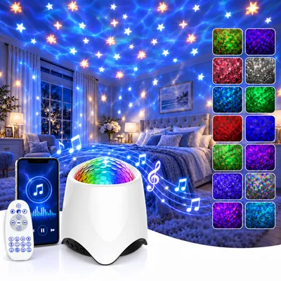 Produktbild von Sternenhimmel Projektor Nachtlicht Aurora Lampe Wasserwellen Led Nordlicht Lampe 56 Lichtmodi Musik Lautsprecher Schlafzimmer Party Kinder Zimmer Deko