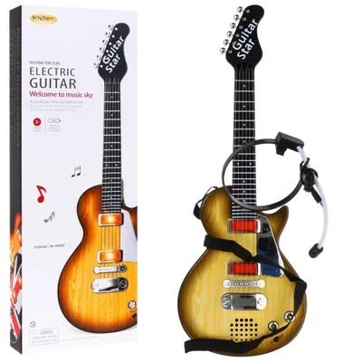 Produktbild von E-Gitarre für Kinder 3+ Holzimitation + Kopfhörer mit Mikrofon + Lichtklänge