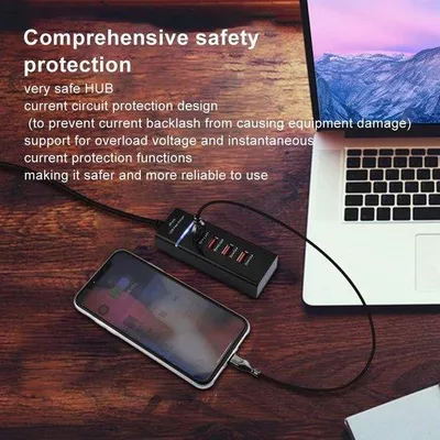 Image de Chargeur mural USB universel à 4 ports pour divers smartphones et tablettes USB, noir.