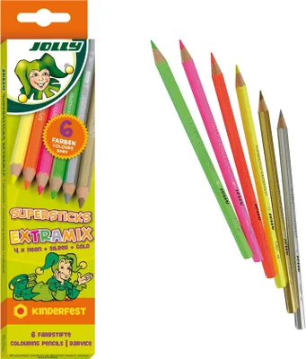 Produktbild von Jolly Buntstifte Supersticks Extramix - 6er-Set: 4 Neon- und 2 Metallicfarben 3000-0490