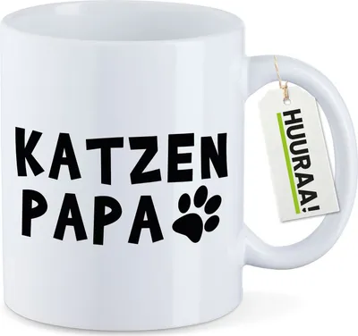 Produktbild von Huuraa Kaffeetasse Katzenpapa Tapse 330ml Weiß Keramik Kaffeebecher Geschenkidee