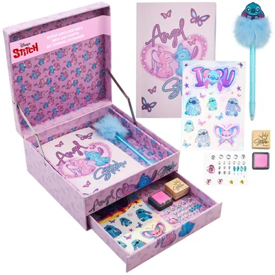 Produktbild von Disney Tagebuch Mädchen Set Notizbuch Kinder zum Selbstgestalten Scrapbook Zubehör Stifte Sticker Geschenke für Mädchen (Rosa Stitch)